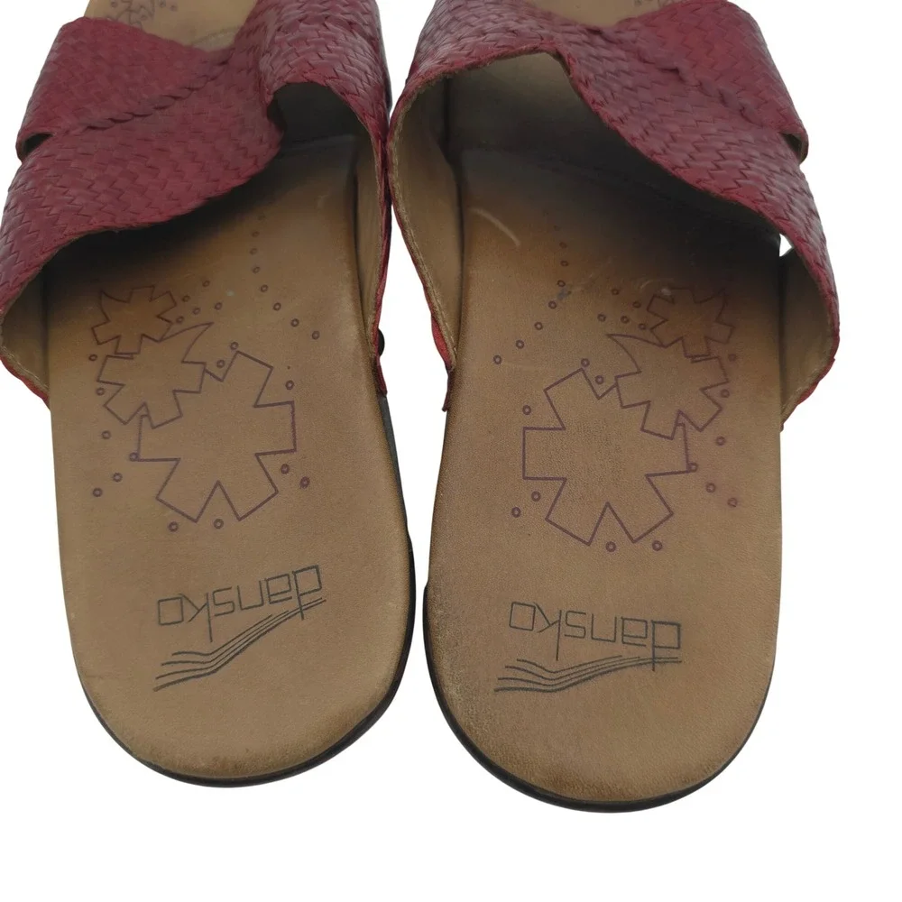 Dansko Oxblood Woven Leather‎ Slide Sandals 41/10 Comfort Wedge Boho